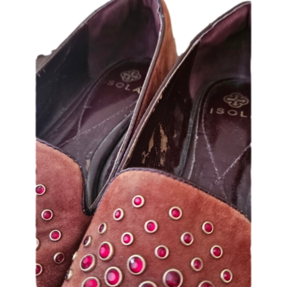 Isola Burgundy Genuine Suede Leather Red Stone Slip-on Flats Shoes-Size 6 - Picture 8 of 8